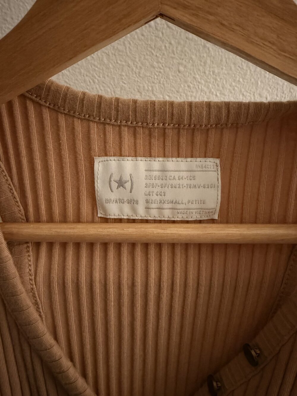 Gap Tan Ribbed Henley Midi Dress XXS - Picture 2 of 3